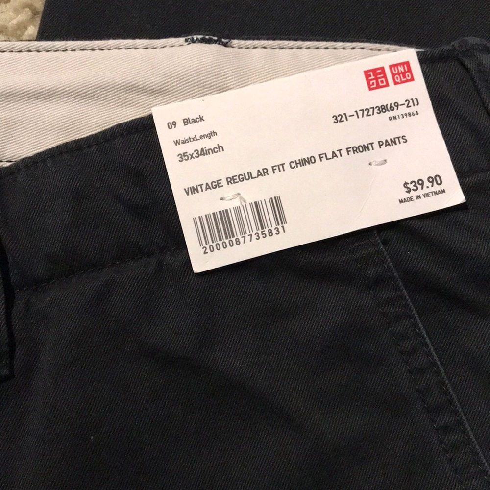 New Uniqlo Vintage Chino Pants - Black - 35x34